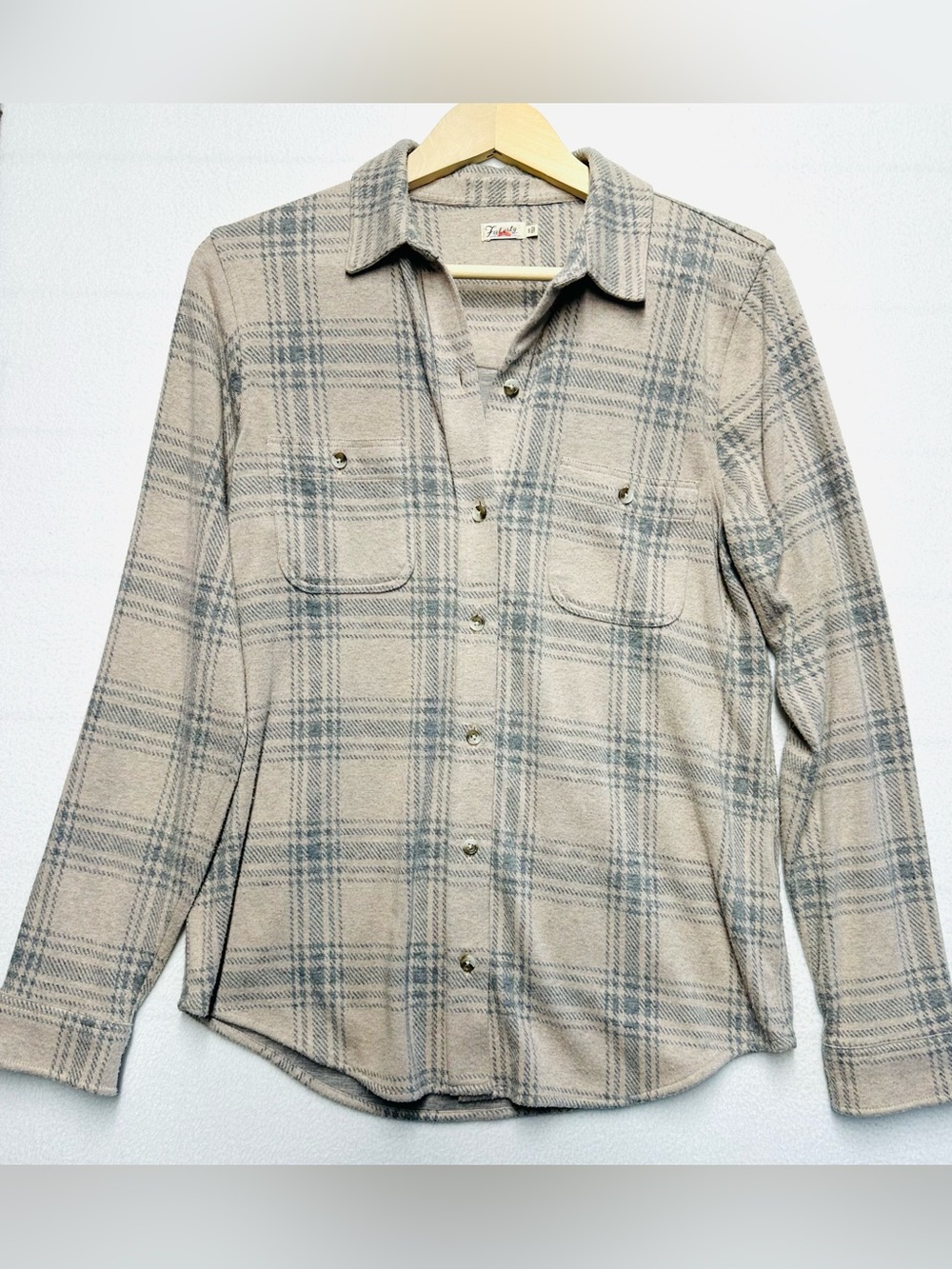 Faherty Women’s S Legend Sweater Shirt Plaid Beige Blush Gray Button Down
